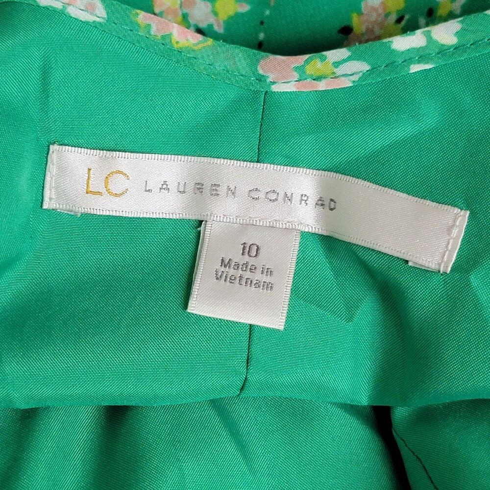 Lauren Conrad Mini Dress Women's 10 Green Floral Preppy Sundress Fairy Cottage - Picture 3 of 9